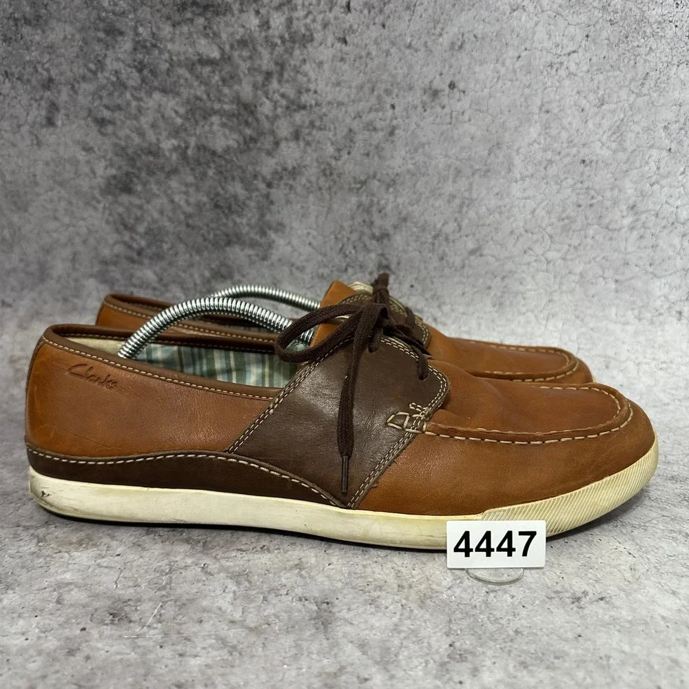 Clarks Boat Shoes Mens 12 Brown Leather Lace Up Casual Moccasin Toe 63732
